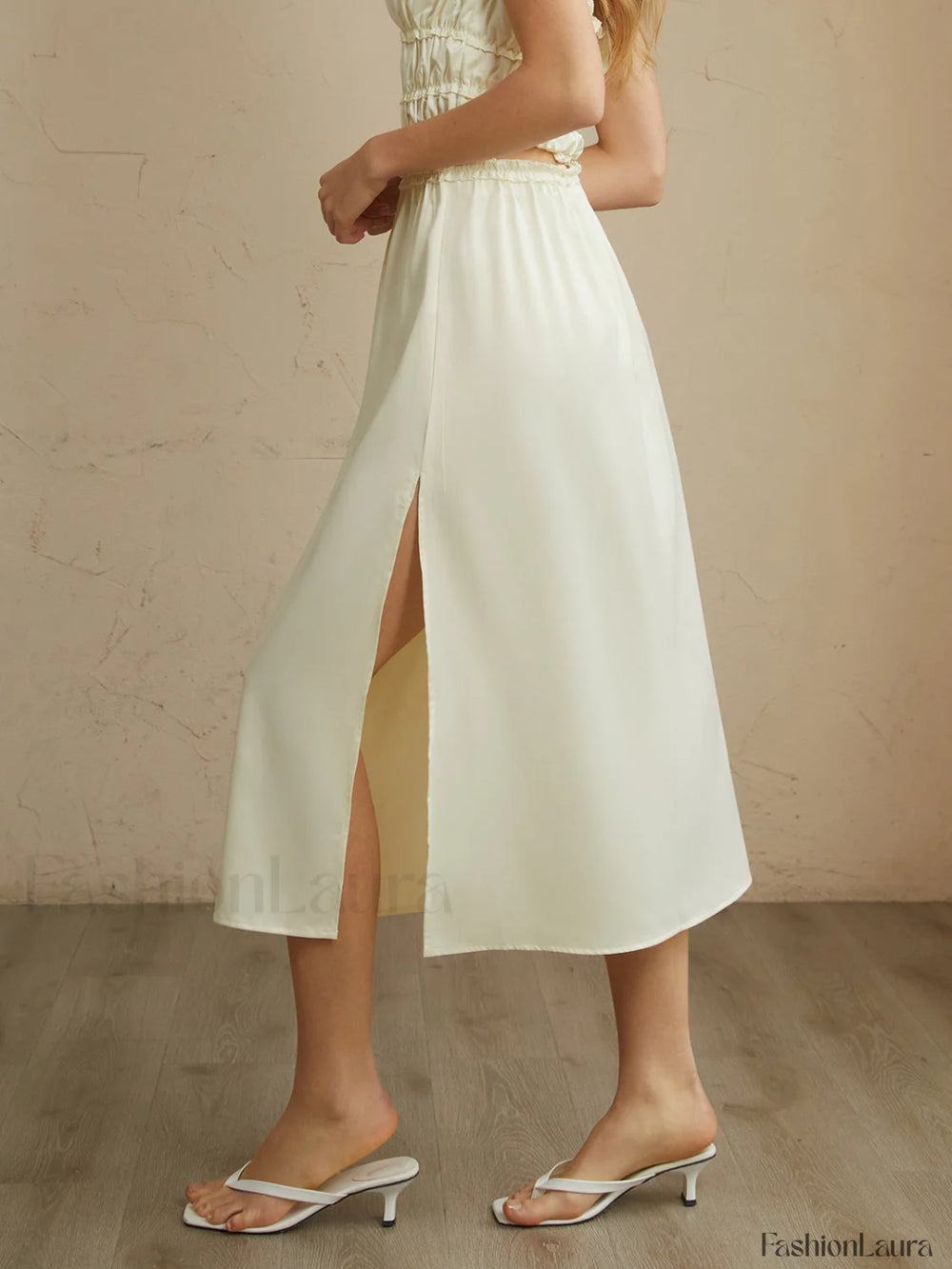 Pleated Lettuce Trim Trendy Split Midi Skirt Skirts