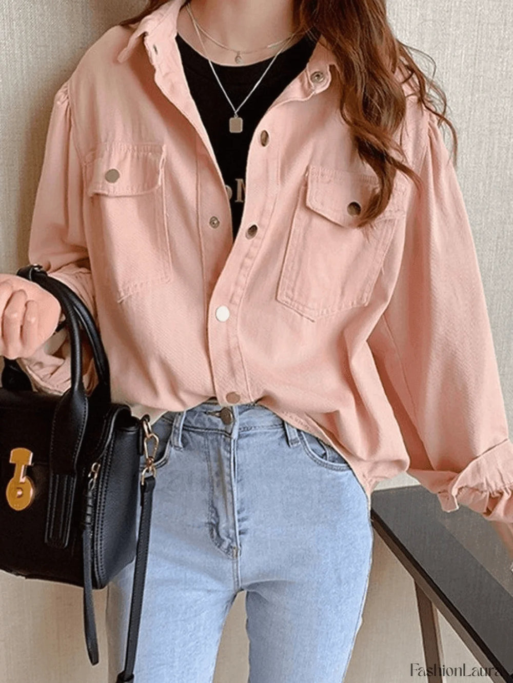 Pleated Long Sleeve Blouse Pink / M Shirts