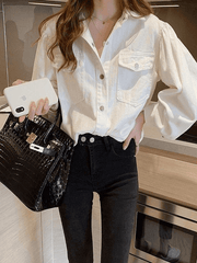 Pleated Long Sleeve Blouse Shirts
