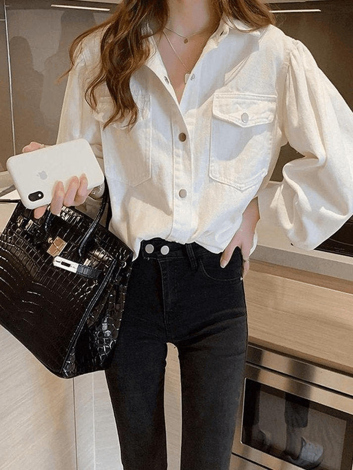Pleated Long Sleeve Blouse Shirts
