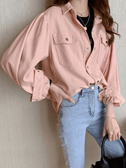 Pleated Long Sleeve Blouse Shirts