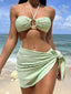 Pleated Solid Halter Three Piece Set Light Green / S