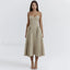 Pleated Spaghetti Strap Midi Dress Khaki / S