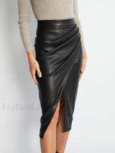 Pleated Split PU Leather Skirt Black / XS Skirts