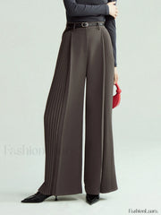 Pleated Wide Leg Trendy Pants Without Belt Pants