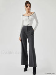 Pocket Pleated Straight Trendy Leg Dress Pants Pants
