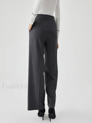 Pocket Pleated Straight Trendy Leg Dress Pants Pants