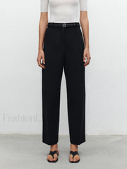 Pocket Straight Leg Trendy Pants Without Belt Black / XS Pants