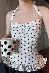 Polka Dot Halter Strapless Crop Top White / S