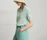 Polo Letter Knitted T Shirt Green / S