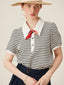 Polo Neck Stripe Contrasting Color T Shirt Stripe / S