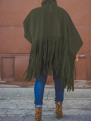 Solid Fringed Suede Top Sweatshirts & Hoodies L