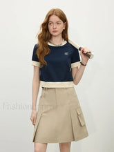 Preppy Knit Vintage Color Block T Shirt deep blue / XS