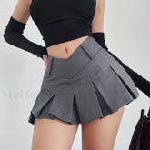Preppy Solid High Waist Mini Skirt GRAY / S