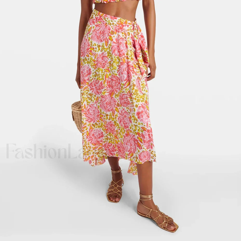 Printed Asymmetric Straight Skirt