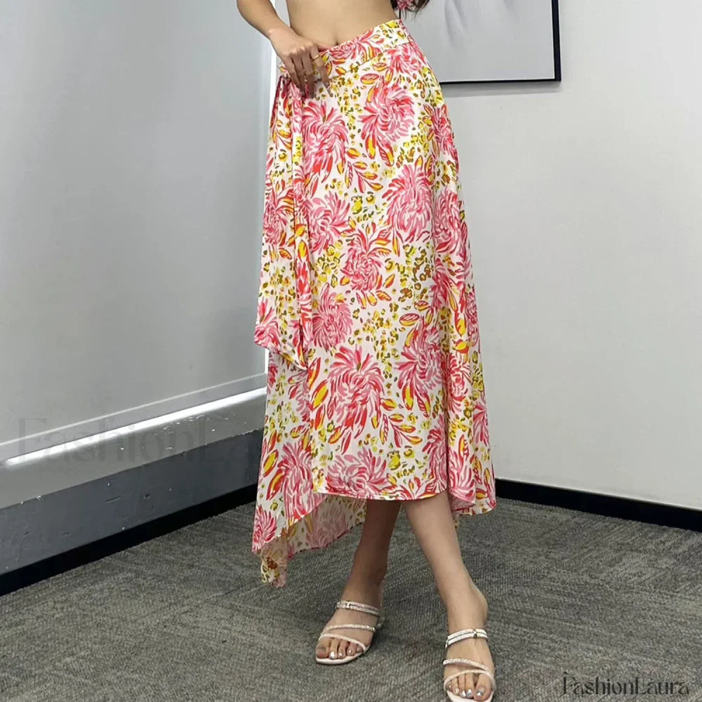 Printed Asymmetric Tie Waist Skirt