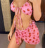 Printed Bow Tie Bikini Three Piece Set Pink / S