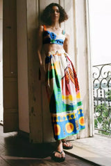 Printed Crop Top Charming + Midi Skirt Set