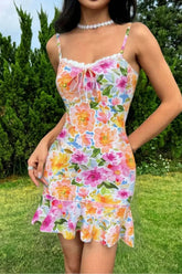 Printed Painted Backless A Line Strappy Floral Dress Colorful / S