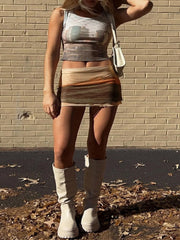 Printed Ribbed Tank Top & Mini Skirt Set Two Piece Outfits