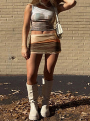 Printed Ribbed Tank Top & Mini Skirt Set Two Piece Outfits