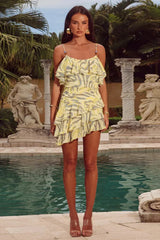 Printed Ruffle Edge Strappy Vacation Floral Dress