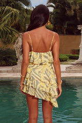 Printed Ruffle Edge Strappy Vacation Floral Dress