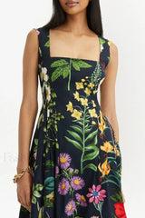 Printed Tie Back Stylish Cotton Blend Midi Dress