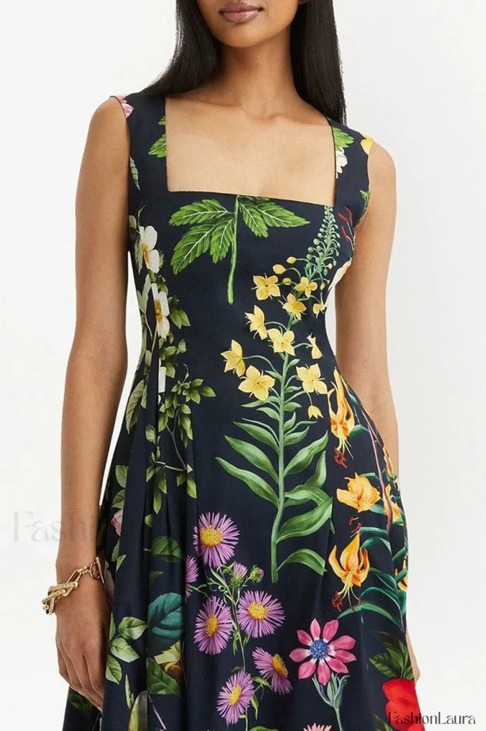 Printed Tie Back Stylish Cotton Blend Midi Dress