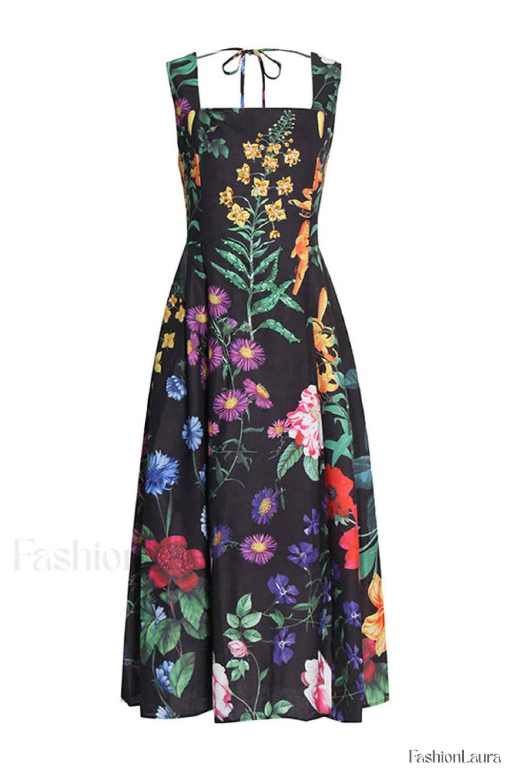 Printed Tie Back Stylish Cotton Blend Midi Dress