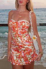 Printed Tube Top Hip Skirt Vacation Floral Dress