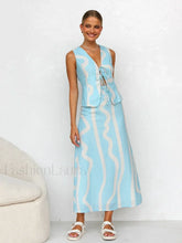 Printing Crop Skirt Pajama Two Piece Set Blue / S