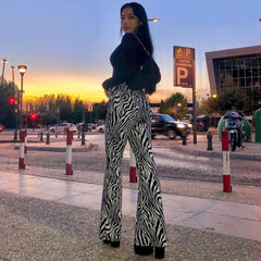 Priscilla Animal Print High Waisted Flare Pants Pants