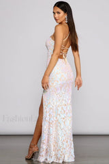 Priya Formal Iridescent Charming Sequin Scroll Dress