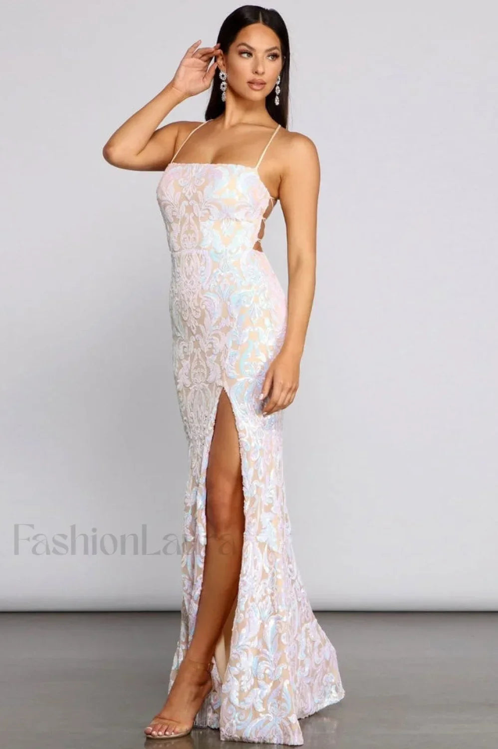 Priya Formal Iridescent Charming Sequin Scroll Dress