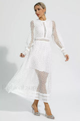 Puff Sleeves Fit Charming & Flare Midi Dress S / White