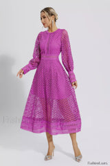 Puff Sleeves Fit Charming & Flare Midi Dress S / Purple