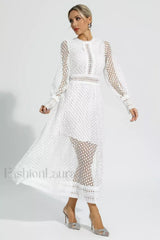 Puff Sleeves Fit Charming & Flare Midi Dress S / White