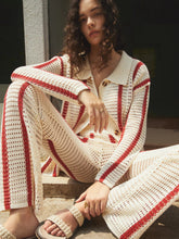 Puglia Stripe Crochet Long Modern Sleeve Two Piece Pants Set Red / XS Pant Sets