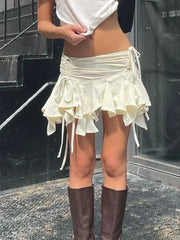 Punk Duck Irregular Ruched Mini Skirt Beige / S