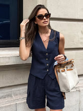 Pure Cotton Casual Tailored Pockets Shorts Set Navy / XS Short Sets