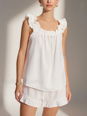 Pure Cotton Ruffle Shorts Set White / XS Short Sets