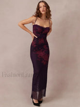 Purple Print Ruched Fishtail Maxi Dress Purple / S