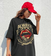 Red Lipstick Microphone Print T Shirt black / S