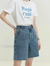Retro Frayed trimmed Denim Blue Cotton Shorts