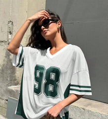 Retro Patchwork 98 Print V Neck T Shirt green / XXS