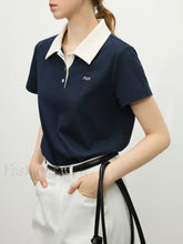 Retro Polo Collar Knitted Elegant T Shirt Black / S