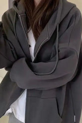 Retro Solid Color Zip Up Hoodie Dark Grey / M