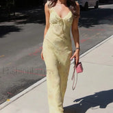 Retro Yellow Sleeveless Floral Print Maxi Floral Dress