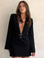Rhinestone Bow Decorated V Neck Short Dress Black / XS Dresses
